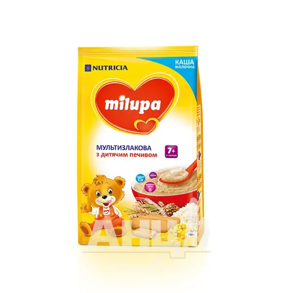 Каша молочна Milupa суха швидкорозчинна мультизлакова з дитячим печивом 210 г