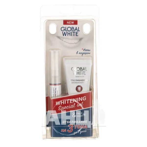 Набір Global White відбілюючий олівець, зубна паста капи