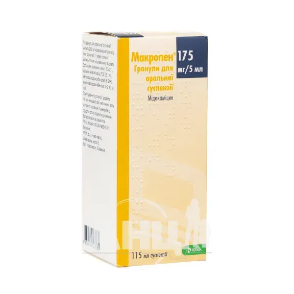 Макропен гранулы для приготовления суспензии для перорального применения 175 мг/5 мл флакон 115 мл
