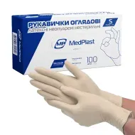 Перчатки смотровые латексные без пудры нестерильные МР MedPlast размер S пара