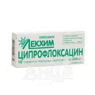 Ципрофлоксацин таблетки вкриті оболонкою 250 мг блістер №10