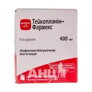 Тейкопланін-Фармекс ліофілізований порошок для розчину для ін'єкцій 400 мг флакон з розчинником флакон 3,2мл №1