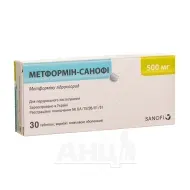 Метформін таблетки вкриті плівковою оболонкою 500 мг блістер №30