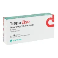 Тиара Дуо таблетки покрытые пленочной оболочкой 80 мг + 12,5 мг №28