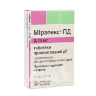 Мирапекс ПД таблетки пролонгированного действия 0,75 мг блистер №30