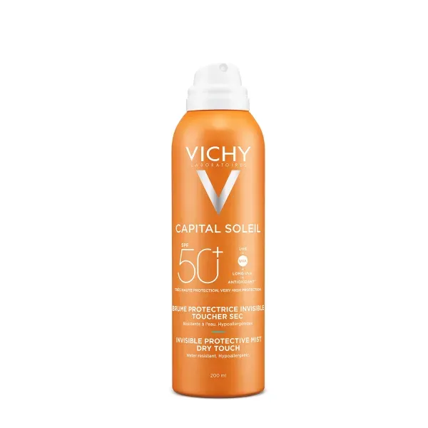 Сонцезахисний зволожуючий водостійкий спрей-вуаль Vichy Капіталь Солей SPF50+ для тіла 200 мл