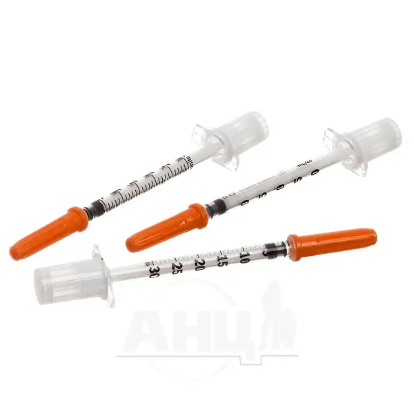 Шприц инсулиновый Alexpharm трехкомпонентный 1 мл U-100 интегрированная игла G30 (0,3 х 13 мм) №1