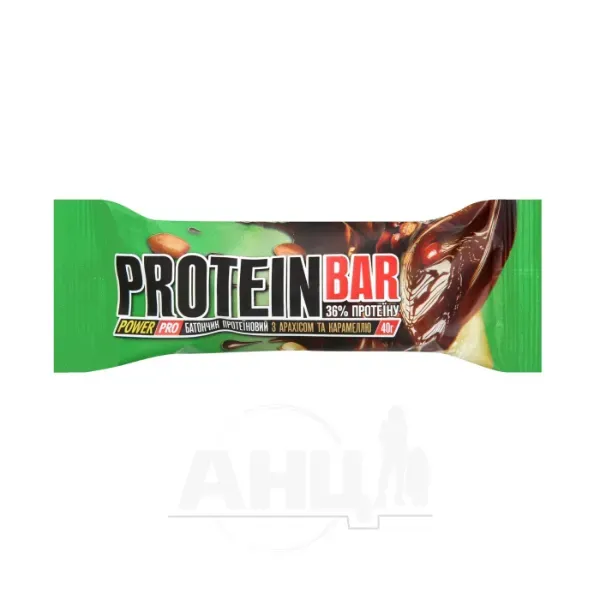 Батончик протеїновий Power Pro для спортивного харчування з карамеллю та смаженими горіхами 40 г