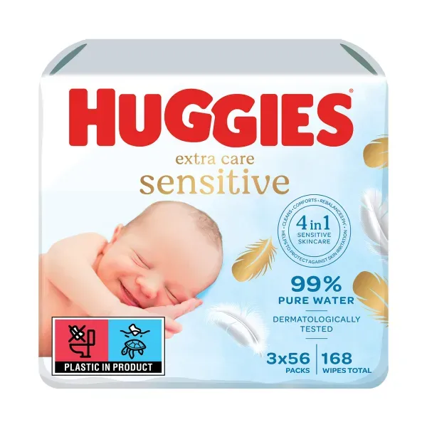 Серветки вологі дитячі Huggies Extra Care Sensitive №168 (56*3)