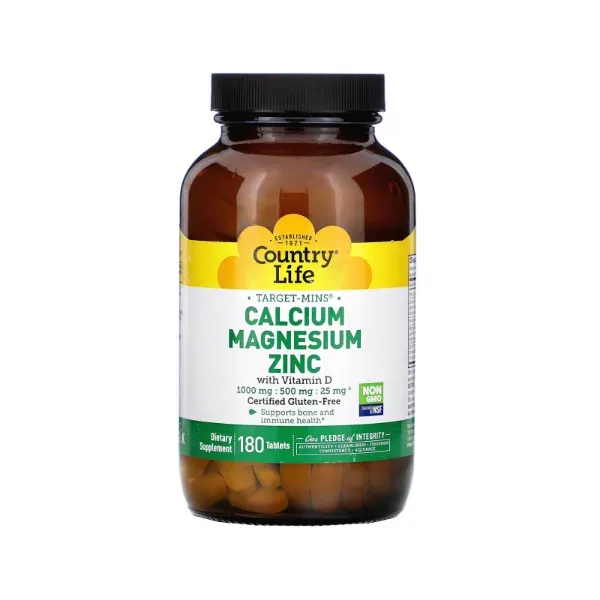 Витамины Country Life кальций-магний-цинк витамин D3 таблетки №180