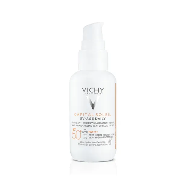 Флюид солнцезащитный Vichy Capital Soleil SPF 50+ против признаков фотостарения кожи лица с тонирующим пигментом 40 мл