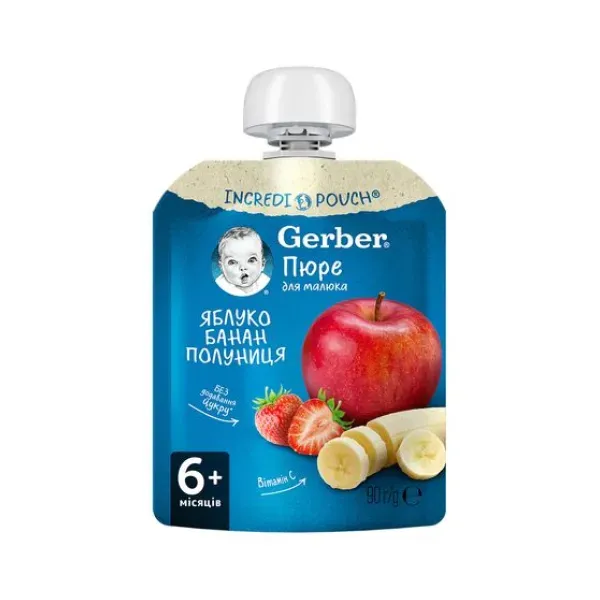 Пюре Gerber яблоко банан клубника с 6-ти месяцев 90 г