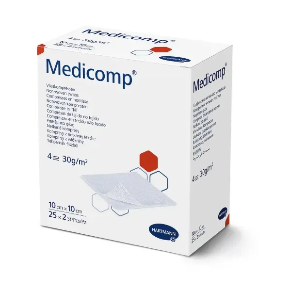 Серветки стерильні з нетканого матеріалу Medicomp Медікомп 10 см х 10 см по 2 штуки в пакунку №1