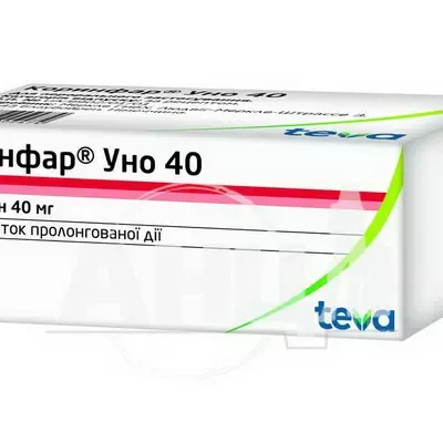 Коринфар уно 40 таблетки пролонгованої дії вкриті оболонкою 40 мг блістер №100