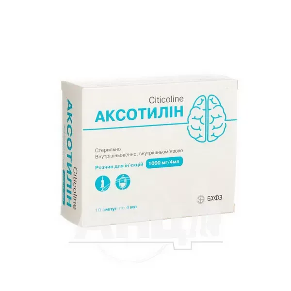Аксотилін розчин для ін'єкцій 1000 мг/4 мл ампула 4 мл касета №10
