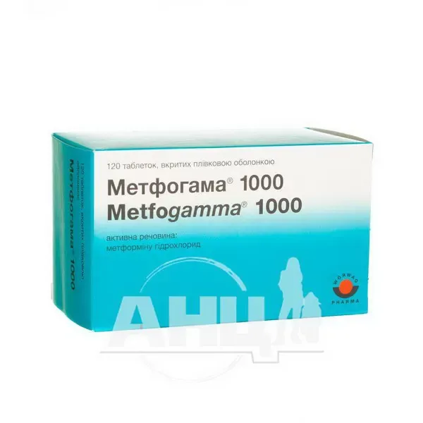 Метфогамма 1000 таблетки покрытые пленочной оболочкой 1000 мг блистер №120