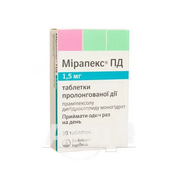 Мірапекс ПД таблетки пролонгованої дії 1,5 мг блістер №30