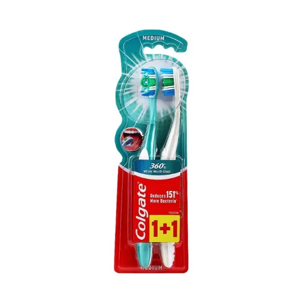 Зубна щітка середня Colgate 360 Clean середньої жорсткості 1 + 1