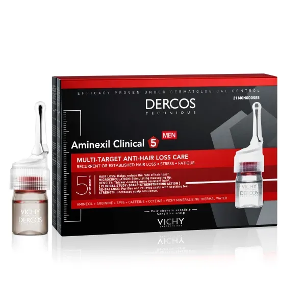 VICHY  Деркос Аминексил Клиникал 5, средство против выпадения волос комплексного действия для мужчин, 21 х 6 мл