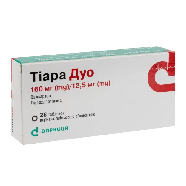 Тіара Дуо таблетки вкриті плівковою оболонкою 160 мг + 12,5 мг №28