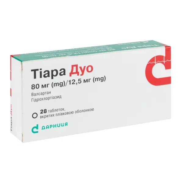 Тіара Дуо таблетки вкриті плівковою оболонкою 80 мг + 12,5 мг №28