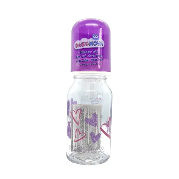Бутылочка для кормления Baby-Nova 44605-1 стекло декор для девочки 125 мл