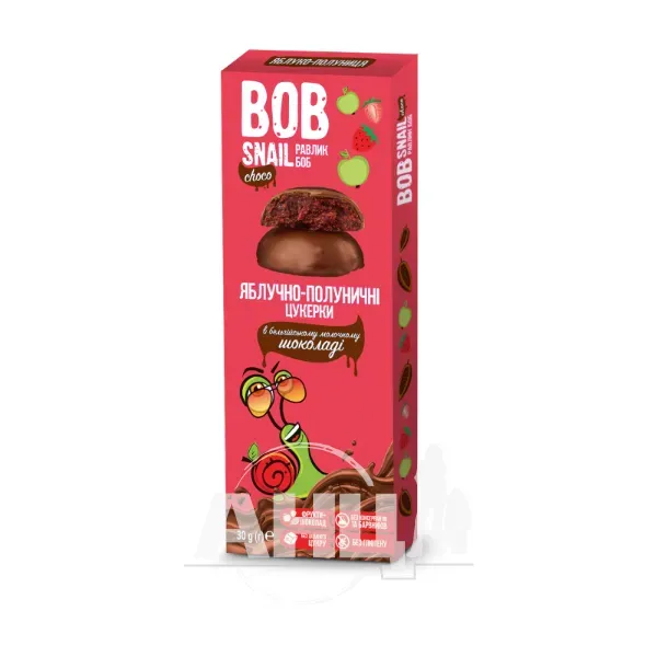 Конфеты Улитка Боб в молочном шоколаде яблоко клубника 30 г