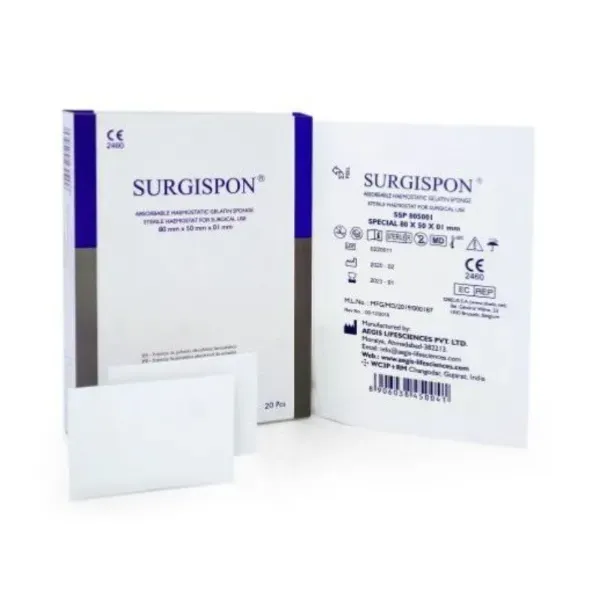 Губка гемостатична хірургічна surgispon стандарт 80х50х10мм
