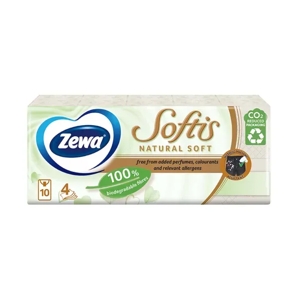 Платочки бумажные Zewa Natural Soft №10 х 9