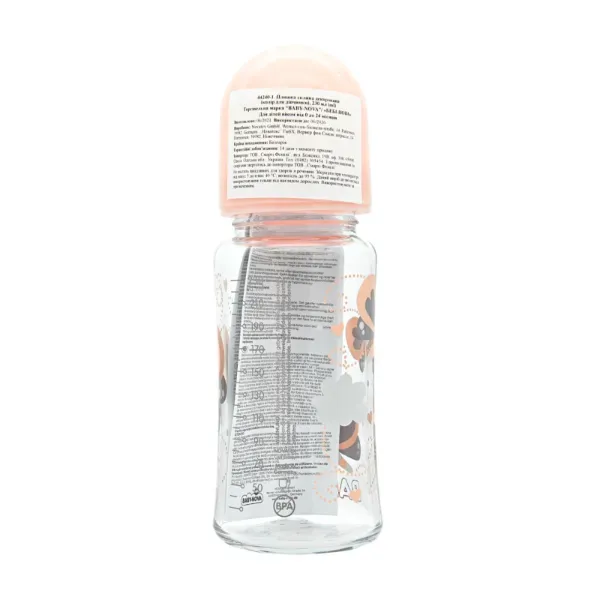 Бутылочка стеклянная Baby-Nova 44240-1 с декором для девочек 230 мл