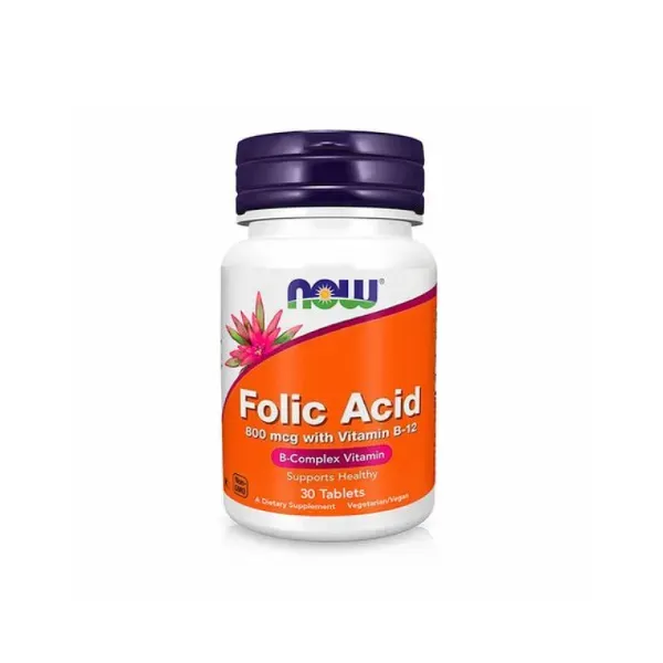 Фолиевая кислота NOW  + витамин В12 таблетки №30