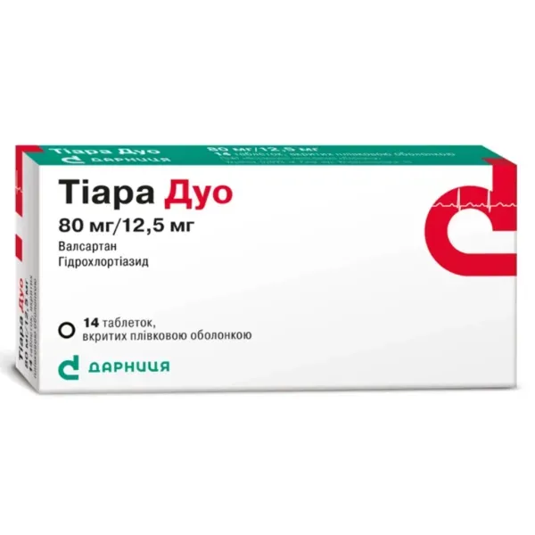 Тиара Дуо таблетки покрытые оболочкой 160 мг + 12,5 мг блистер №84