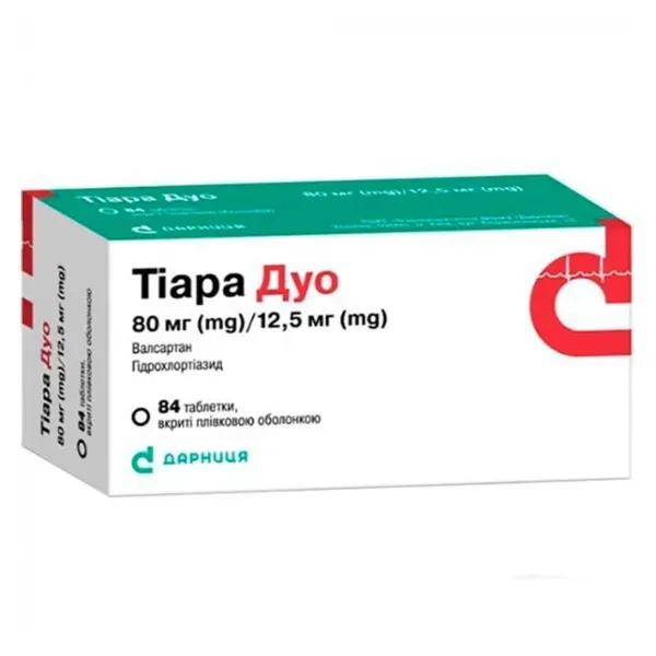 Тиара Дуо таблетки покрытые оболочкой 80 мг + 12,5 мг блистер №84