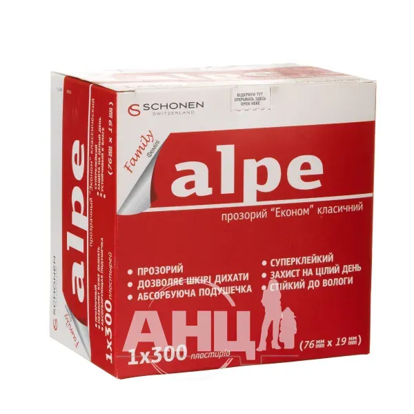 Пластырь медицинский Alpe прозрачный классик 76х19 мм №300