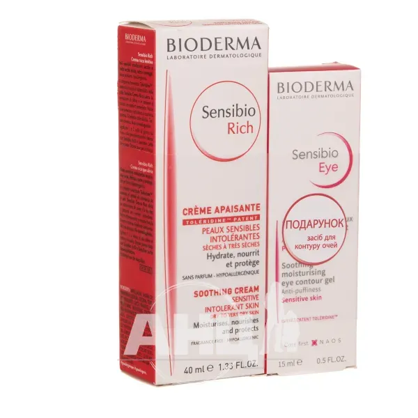 Набор Bioderma Sensibiо крем насыщенный 40 мл + крем-гель для контура глаз 15 мл