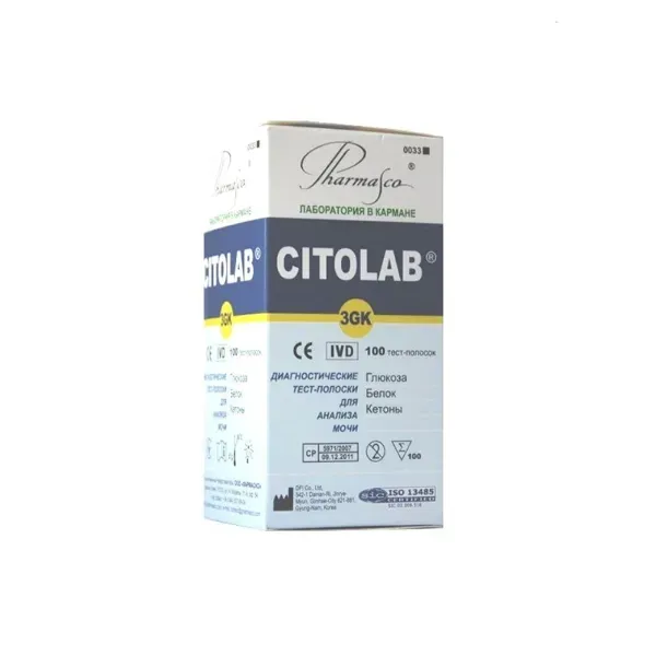 Тест-полоски Citolab 3GK для определения глюкозы, белка, кетонов