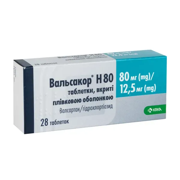 Вальсакор H 80 таблетки вкриті плівковою оболонкою 80 мг + 12,5 мг блістер №28