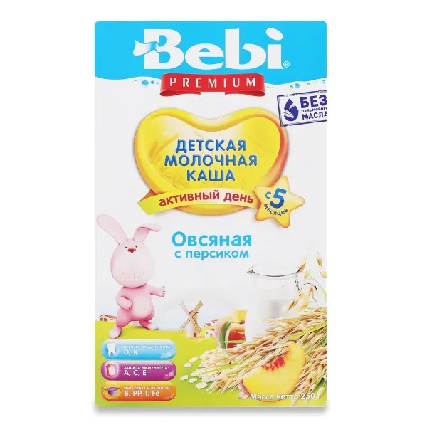 Каша молочная Bebi Premium овсяная с персиком 250 г