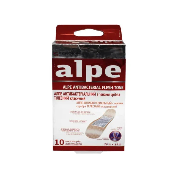 Пластир медичний Alpe антибактеріальний класик 76х19мм з іонами срібла №12