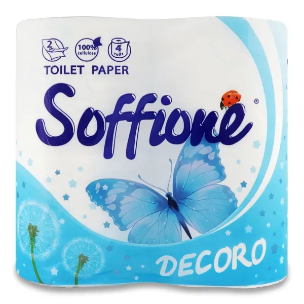 Туалетний папір Soffione dekoro білий з блакитним №4