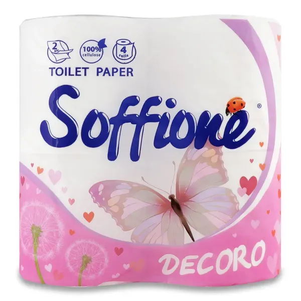 Туалетний папір Soffione dekoro білий з рожевим №4