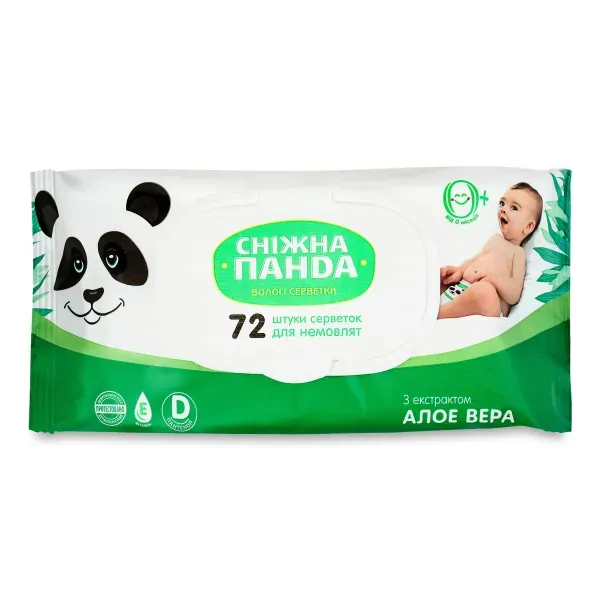 Салфетки влажные для младенцев Снежная панда с экстрактом алоэ вера №72