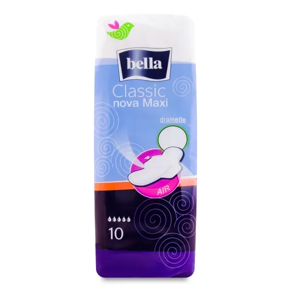 Прокладки женские гигиенические Bella Classic Nova Maxi Drainette, с крылышками №10