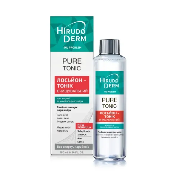 Лосьйон-тонік очищуючий Pure tonic Hirudo derm oil problem для жирної та комбінованої шкіри 180 мл